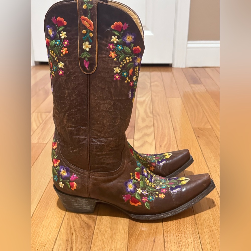 OLD GRINGO FLORAL SORA 13" LEATHER EMBROIDERY BOOTS - SIZE 9.5 B